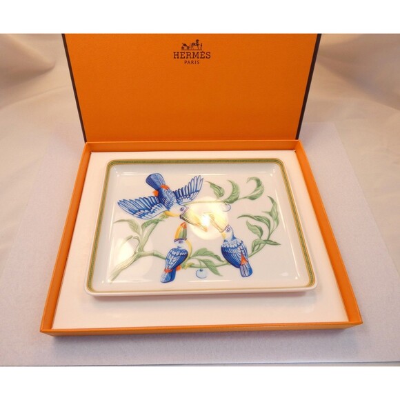 Hermes France Limoge "Toucans" Rectangle Sushi Plate Porcelain New -Case - Picture 7 of 8